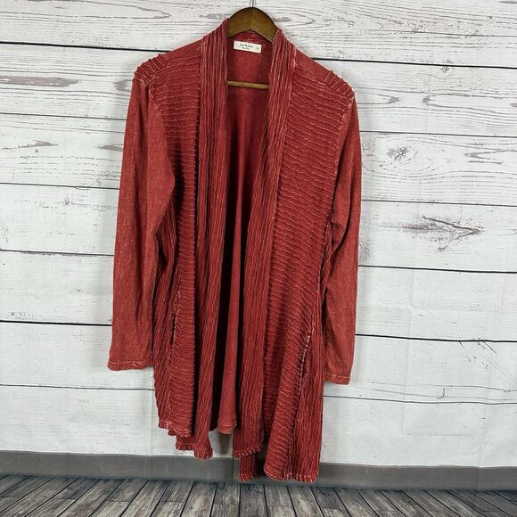 Jess & Jane Cardigan Sweater Womens XL Red Textured Open Front Art Relaxed - Picture 1 of 10